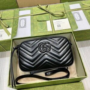 Gucci Small GG Marmont Monochrome Shoulder Bag Matelasse Leather